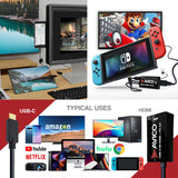 USB C to HDMI 2.0 Adapter with 100W Charging – 4K 60hz HDR – 2K 144hz – Male to Female – for Monitors, TVs, PCs, MacBooks, Projectors – Thunderbolt Compatible