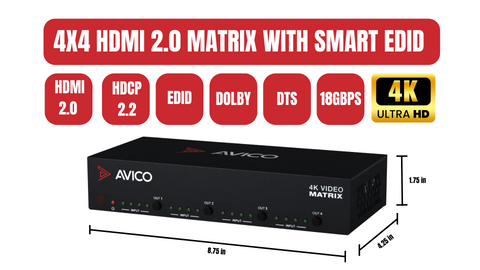 Avico 4x4 Video Matrix HDMI 2.0 | ARC | 4K60 | HDR | Dolby Vision | Downscaling | Web GUI